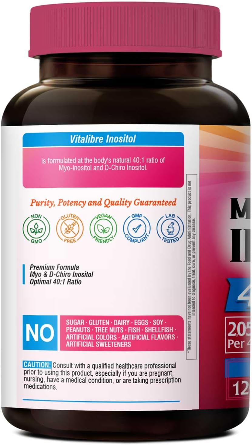 Vitalibre Inositol Supplement - Myo-Inositol & D-Chiro Inositol 40:1 Ratio for Women's's Hormonal Balance, 120 Vegan Capsules - görsel 9