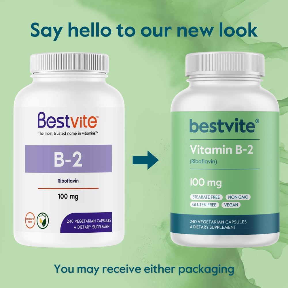 BESTVITE Vitamin B-2 (Riboflavin) 100mg - 240 Vegetarian Capsules - görsel 7