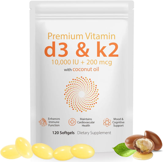 Nyloriaine Vitamin D3 & K2 120 Soft-gels – Bone Health: Vitamin D3 helps your body absorb calcium, while vitamin – Image 1