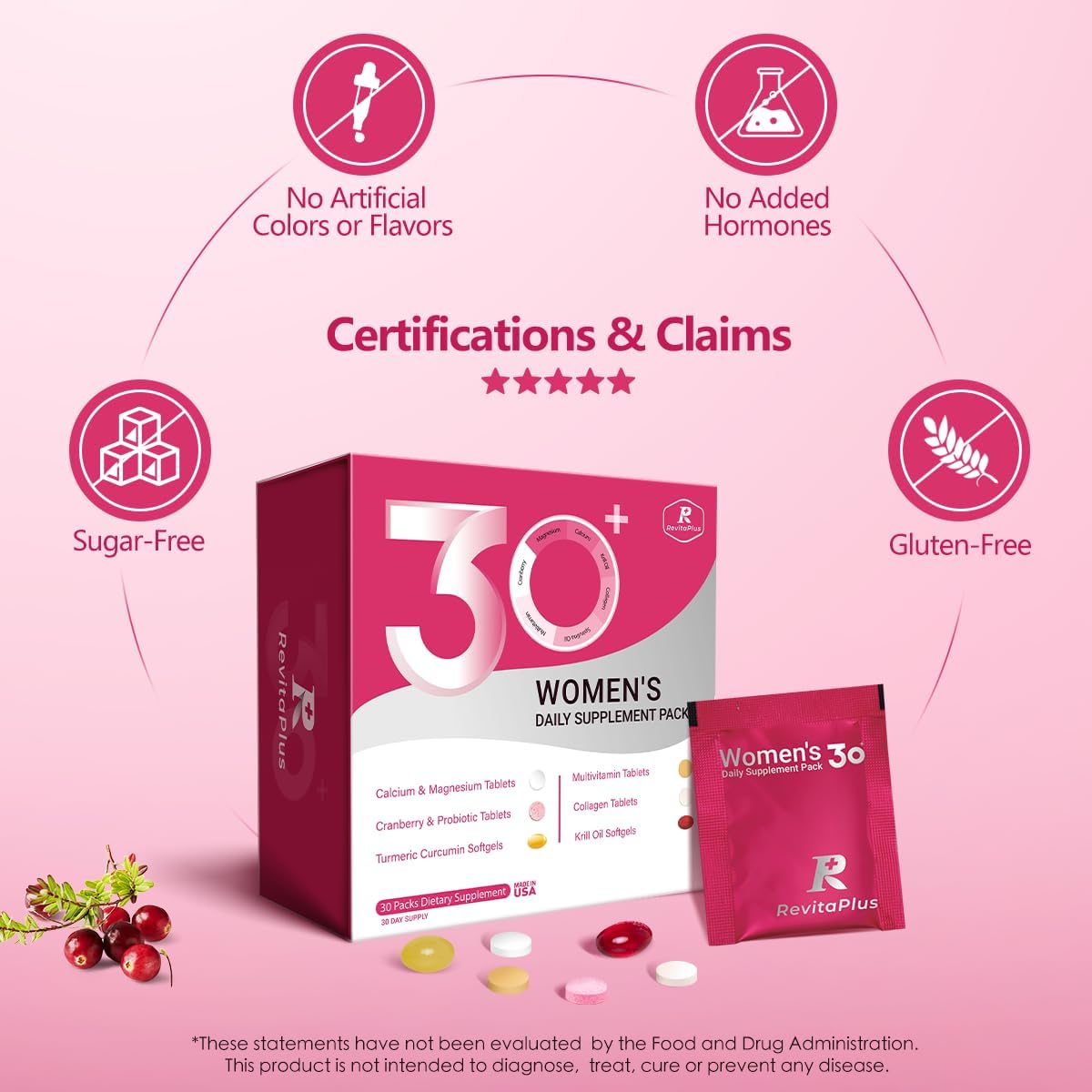 RevitaPlus Multivitamin for Women's with Vitamin A,B,C,D3,E,K2,Biotin, Collagen,Krill Oil,Cranberries Supports – Image 5