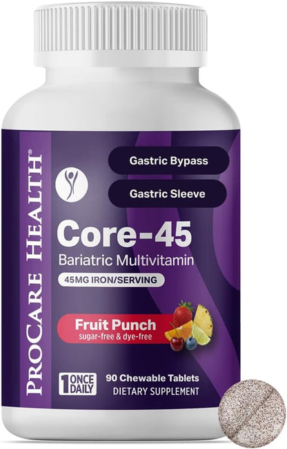 ProCare Health Bariatric Multivitamin with Iron 45mg Chewable - Fruit Punch Flavour (90 Tablets, 3-Month Supply)