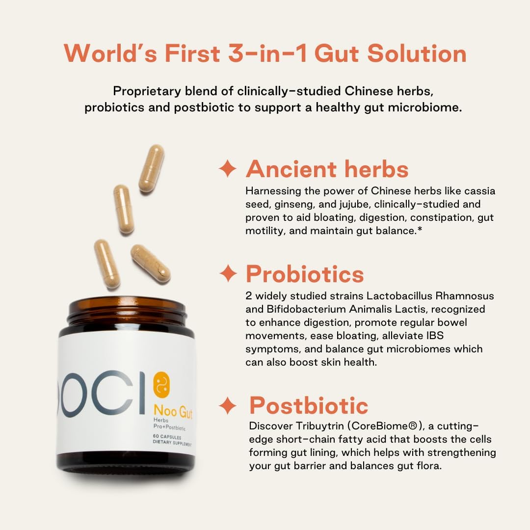 NOOCI NOO Gut, Gut + Skin: 3-in-1 Gut Health Supplement with Herbs, Probiotic & Postbiotic, 60 Vegan Capsules - görsel 3