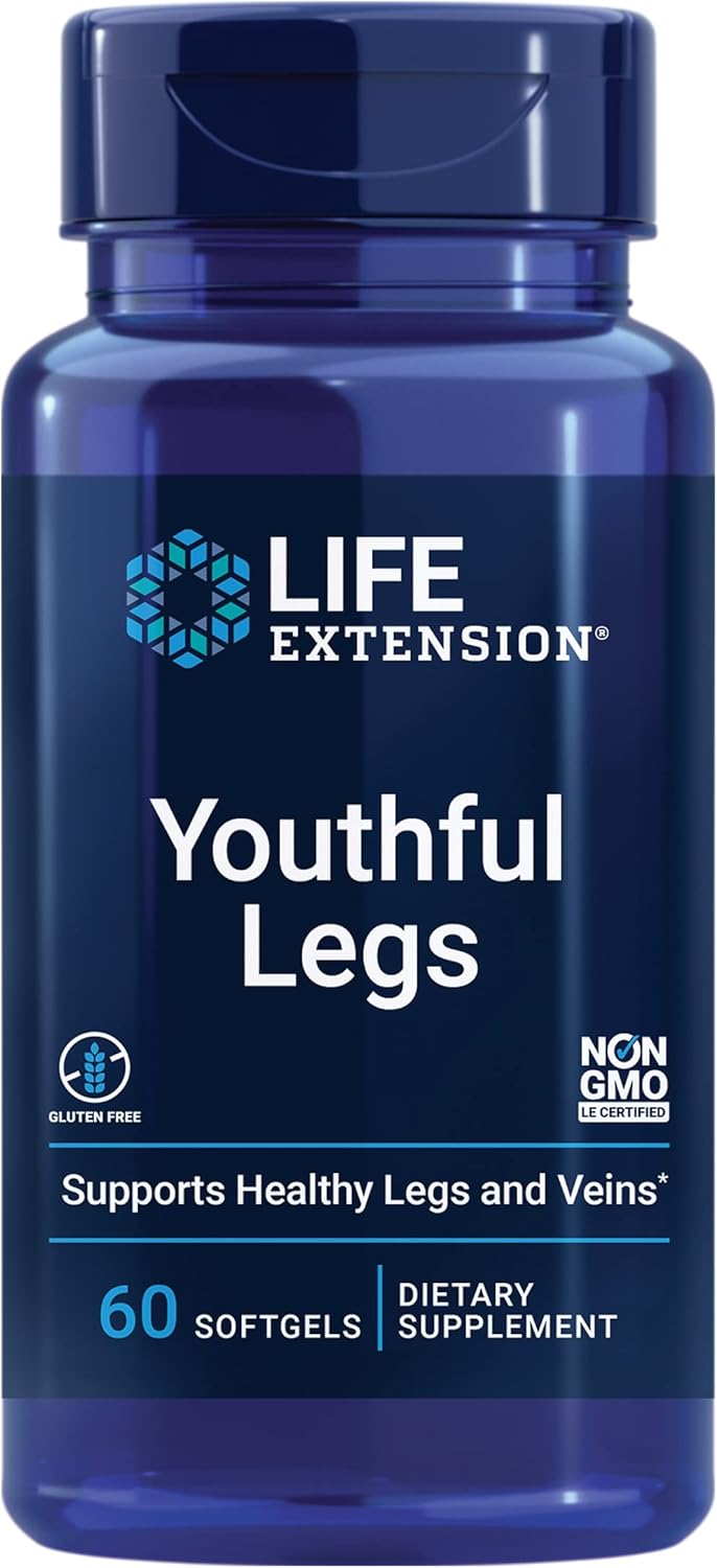 Life Extension Youthful Legs, Blood Flow, Vein Support, Circulation Supplement, Leg Health, Orange Peel Extract, Diosmin, Gluten free, Non-GM, 60 Softgels - görsel 1