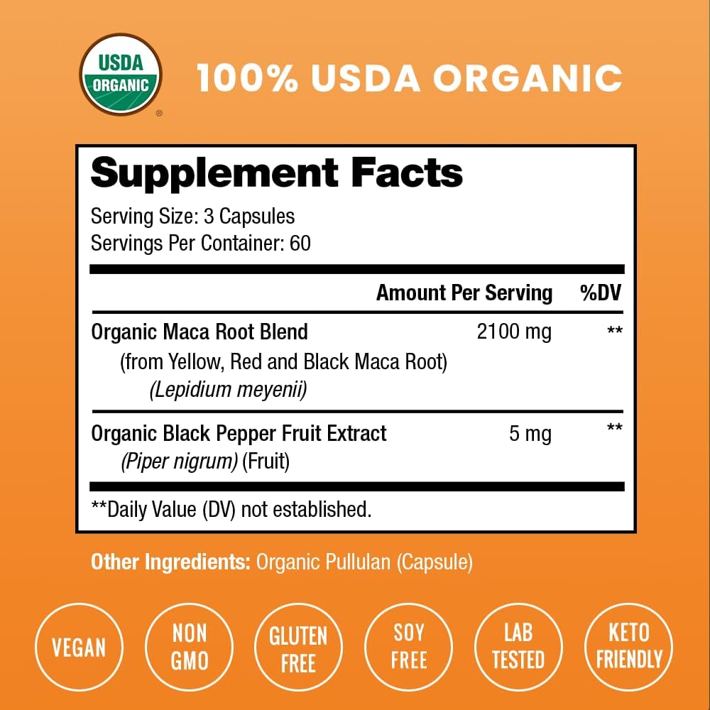 NutraChamps USDA Organic Maca Root Capsules, 2100mg, 180 Capsules - görsel 2