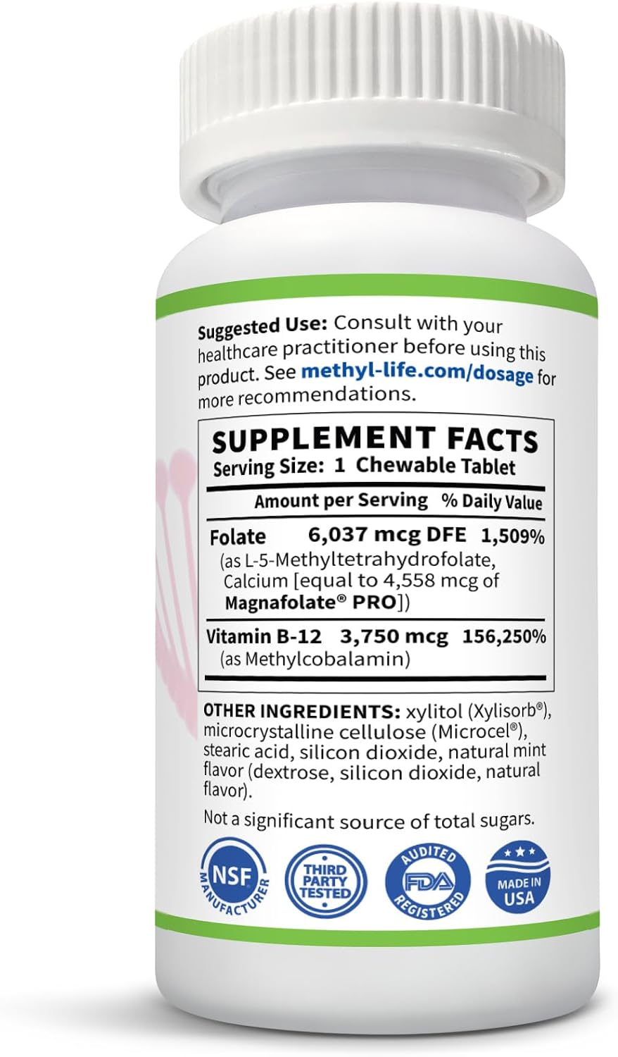 Methyl-Life® B-Methylated Chewable – 3 mg L-Methylfolate + Methyl B12 Sublingual Tablets (Methylcobalamin) | Active Folate & Vitamin B12 | Vegan, Non-GM, Gluten free - görsel 2
