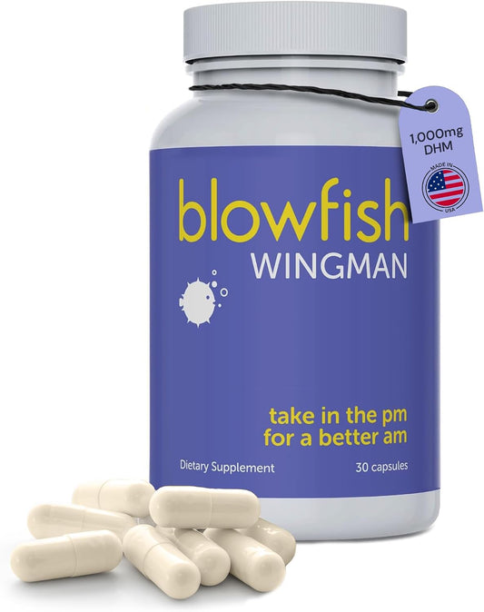Blowfish Wingman | Supplement with DHM + – DHM (Dihydromyricetin): Supports liver enzymes that process alcohol and – Image 1