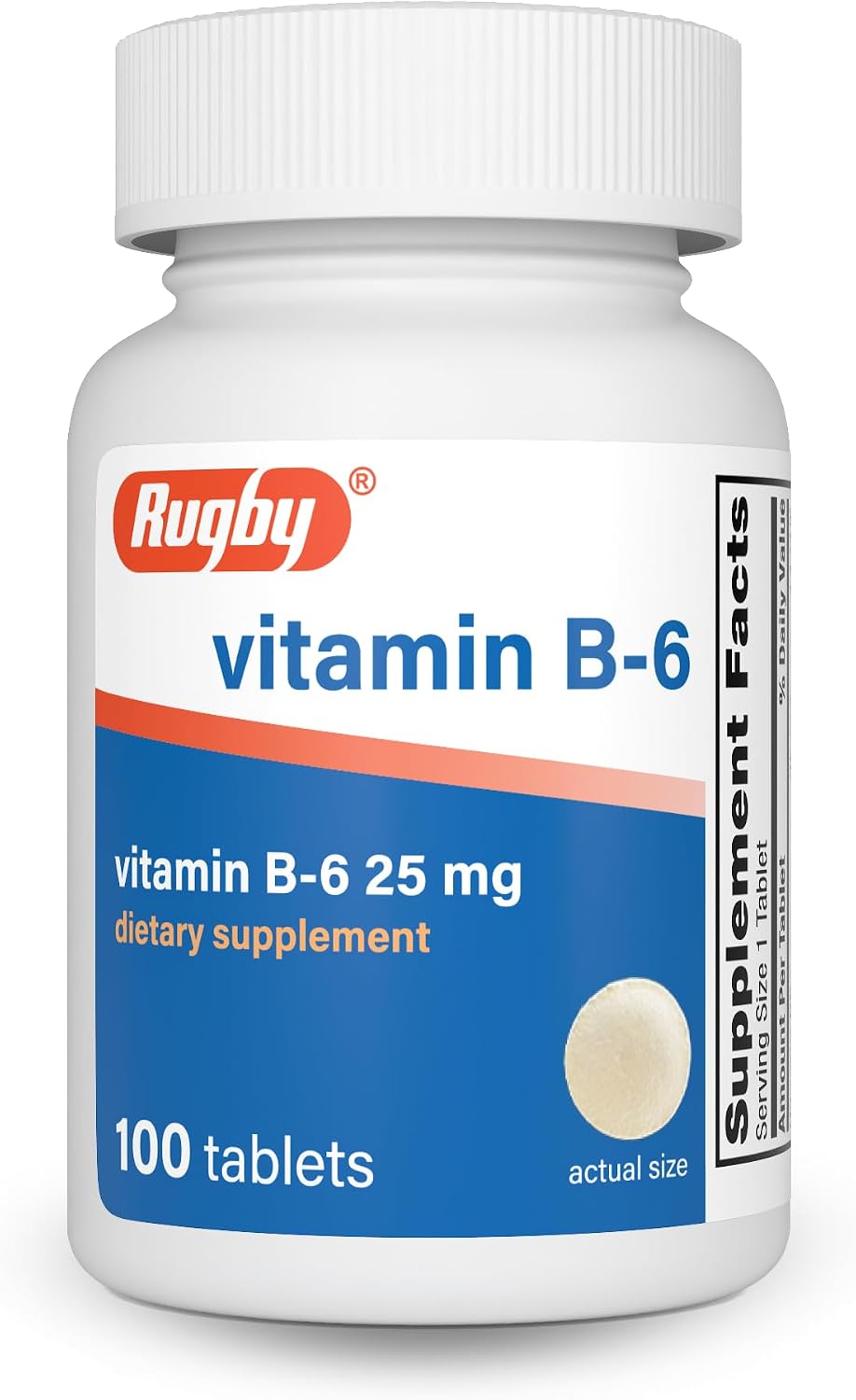 Rugby Vitamin B-6 Tablets - 25mg Vitamin B6 - Dietary Supplement - 100 Tablets - görsel 1