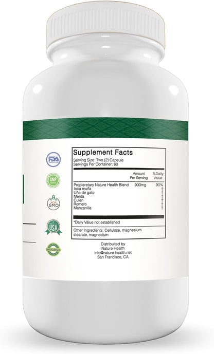 Nature Health Super Gastrizan Digestive Support Capsules with Inca Muña, Cat's Claw, Peppermint, Culen, Rosemary, and Chamomile