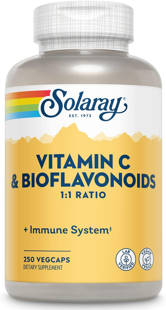SOLARAY Vitamin C 500mg with Citrus Bioflavonoids, 1:1 Ratio – Antioxidant and Immune Support – 250 VegCaps – Image 1