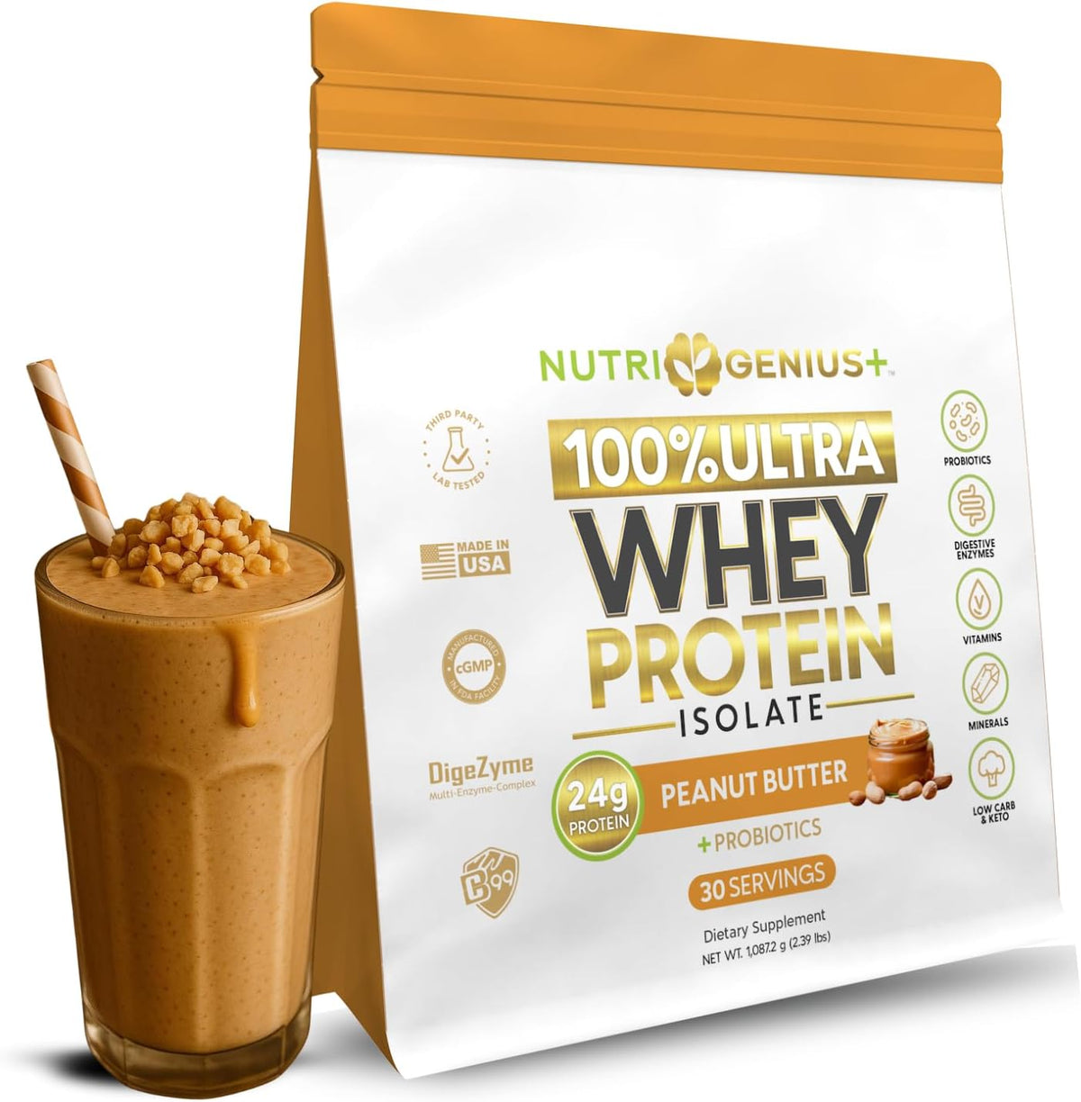Protein Source – 24g of Premium Whey Protein Isolate per Serve, Peanut Butter – Image 1