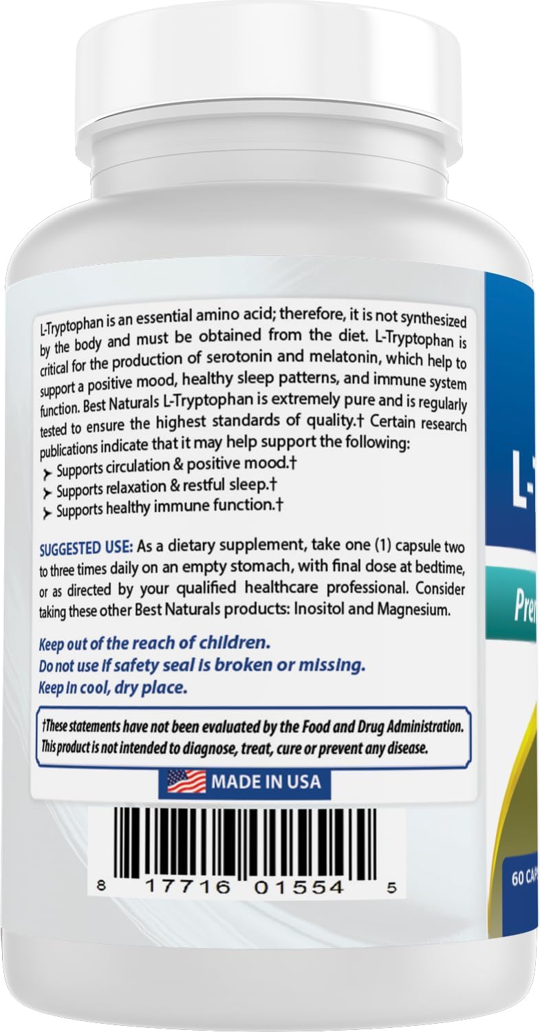 Best Naturals L-Tryptophan 500 mg - 60 Capsules (Pack of 3) - görsel 7