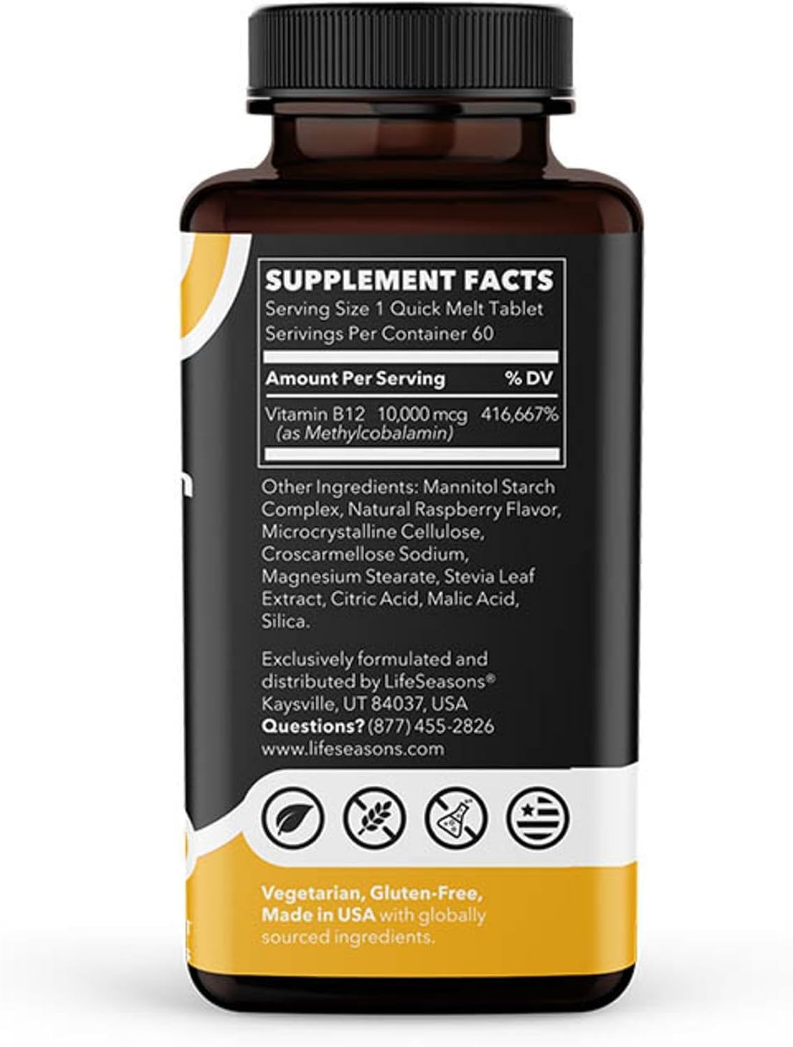 LifeSeasons Essentials Vitamin B12 10,000 mcg Quick Melts – Methylcobalamin B12 for Energy & Nervous System Support – Berry Flavour – 60 Quick Melts - görsel 5