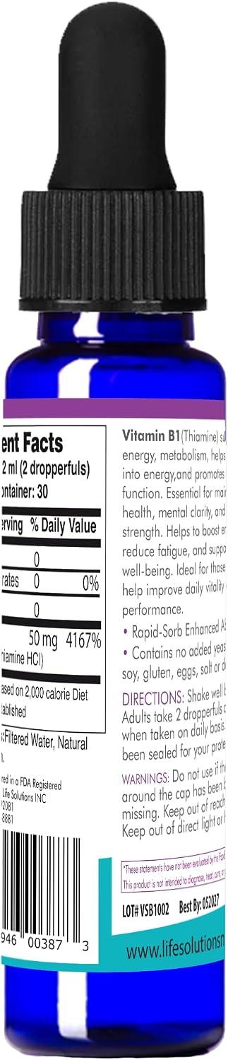 Life Solutions Vitamin B1 (Thiamine) Liquid Supplement – 60 mL Dropper for Energy & Nervous System Support – Image 4
