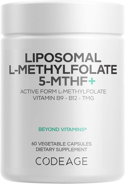 Codeage Liposomal L-Methylfolate 5-MTHF+ - Active Vitamin B9, Methylcobalamin B12, Betaine TMG, B6-2-Month Supply – Image 1