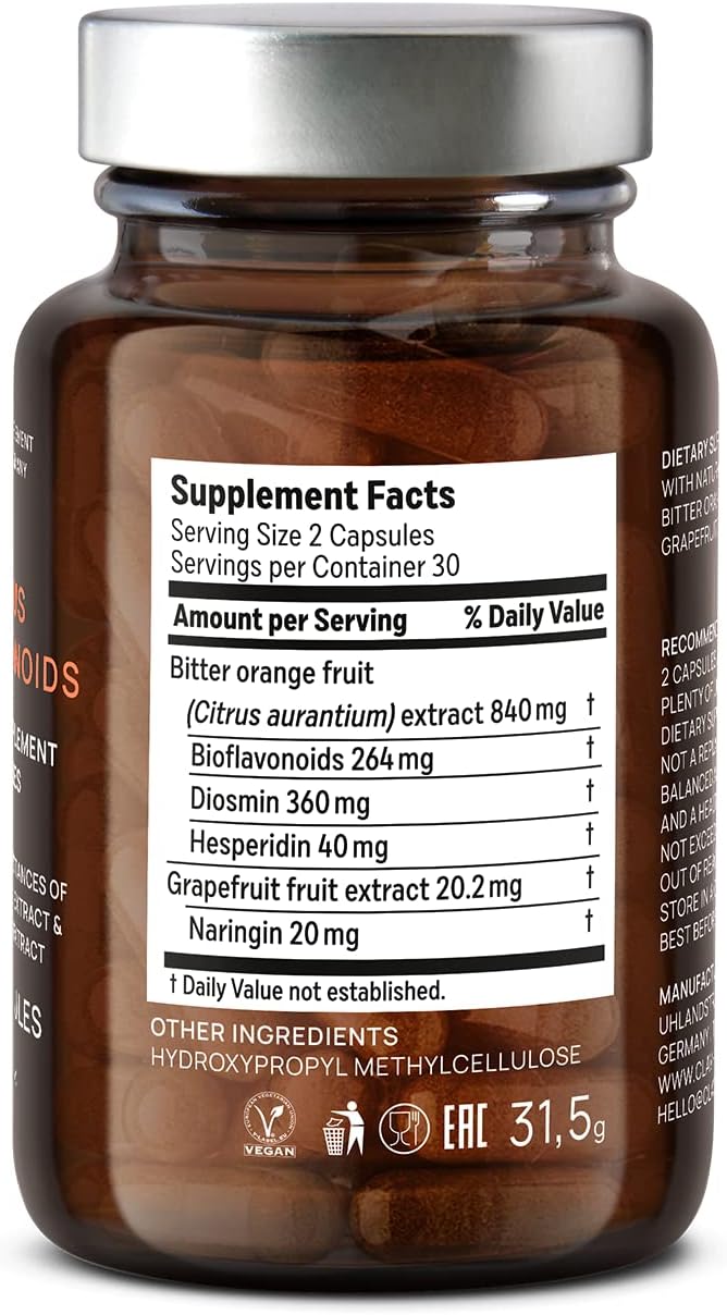 CLAV Citrus Bioflavonoids - Vegan Flavonoids Supplement with Bitter Orange and Grapefruit Extract - Antioxidant & Immune Support - 60 Capsules - görsel 9