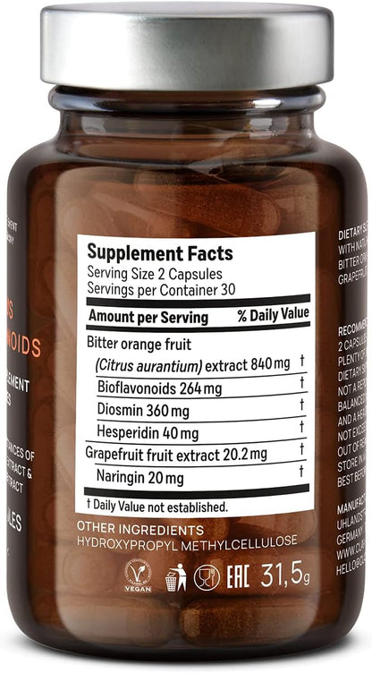 CLAV Citrus Bioflavonoids - Vegan Flavonoids Supplement with Bitter Orange and Grapefruit Extract - Antioxidant & Immune Support - 60 Capsules
