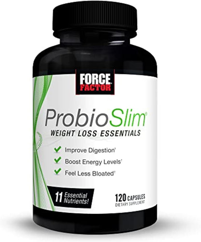 Force Factor ProbioSlim Weight Loss Essentials – Metabolism Booster with Probiotics, Prebiotic Fibre & Green Tea Extract, 120 Capsules