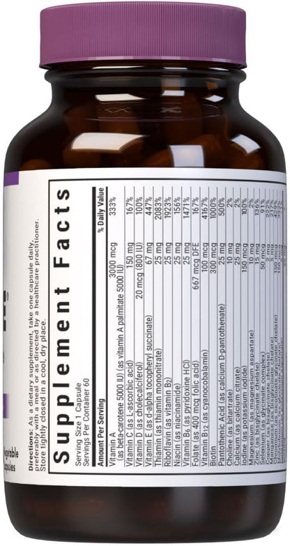 Bluebonnet Nutrition Multi One (Iron Free) - Complete Full Spectrum Multivitamin, 60 Vegetable Capsules