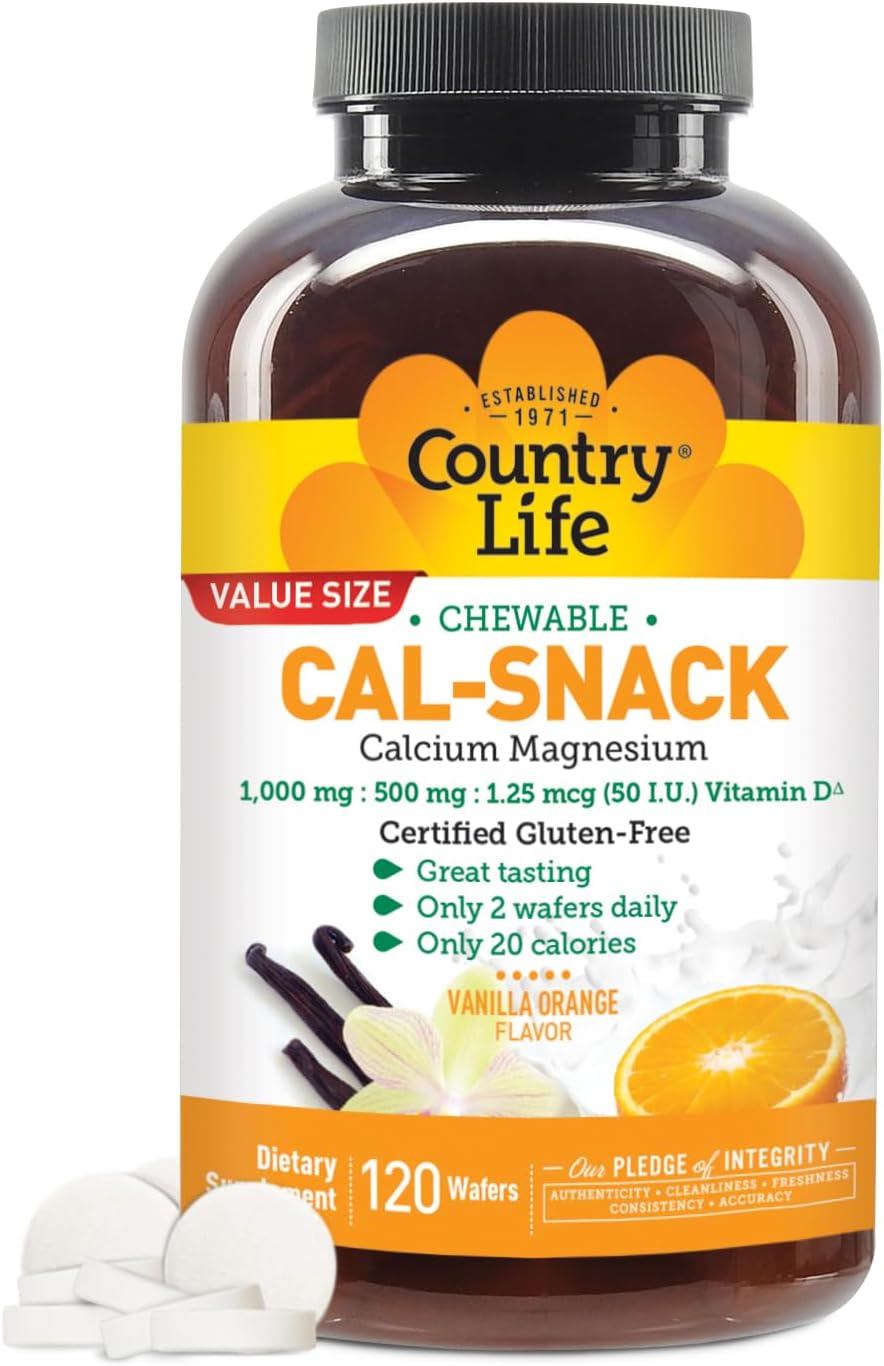 Country Life Cal-Snack Chewable Calcium, Magnesium & Vitamin D – 1000mg/500mg/50 IU – 60 Wafers - görsel 8