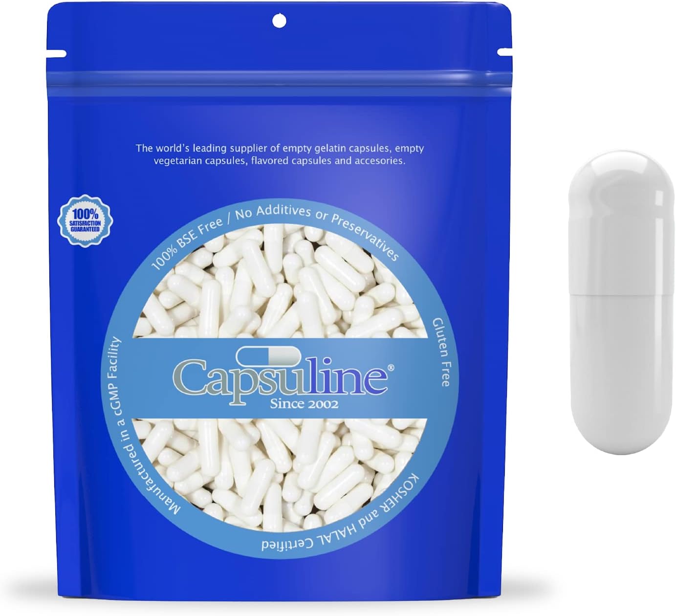 Capsuline Size 00 White Empty Gelatine Capsules - 5000 Count - Kosher & Halal Certified - Non-GM - görsel 1