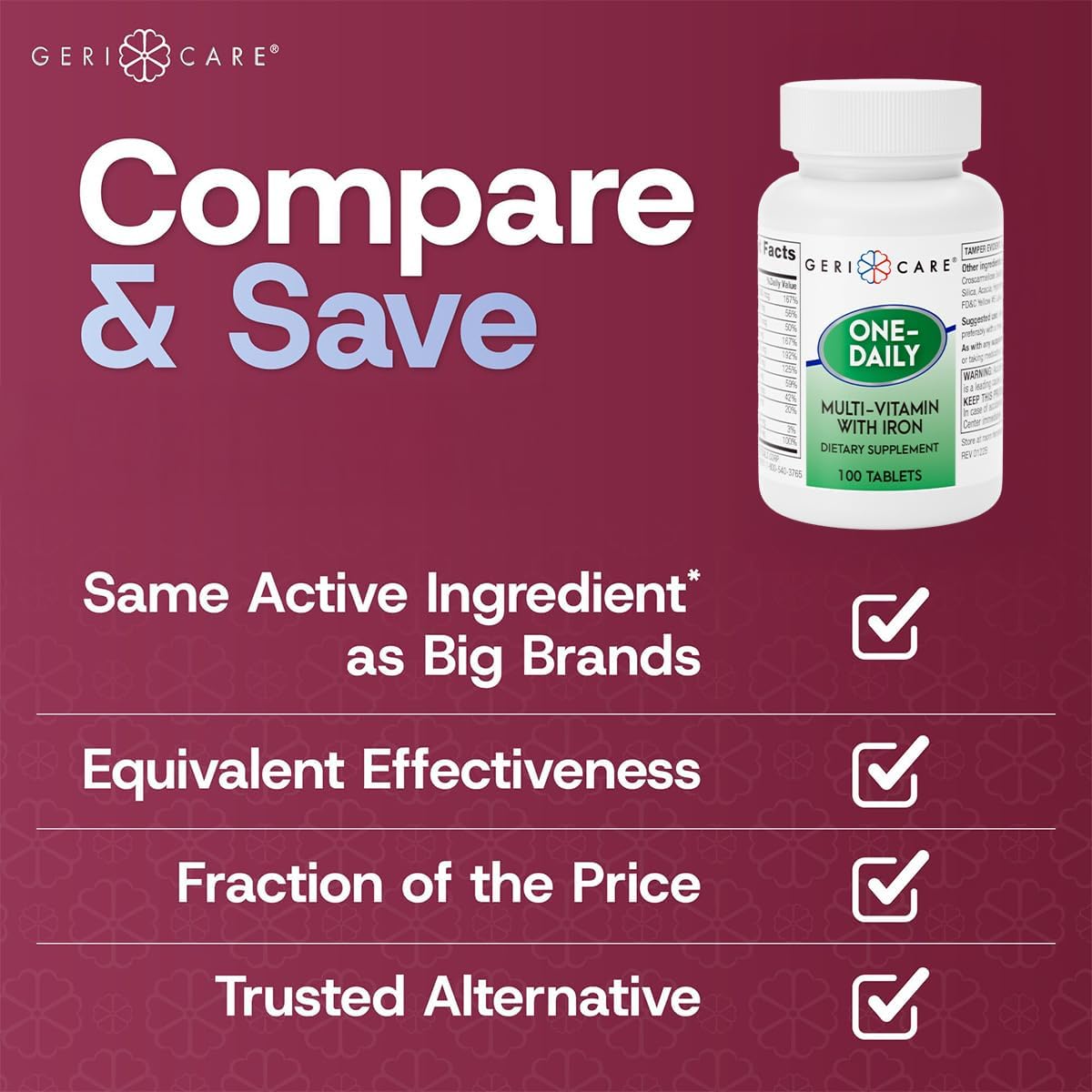 GeriCare One-Daily Multivitamin with Iron – Complete Daily Nutritional Supplement with Essential Minerals for Energy, – Image 4