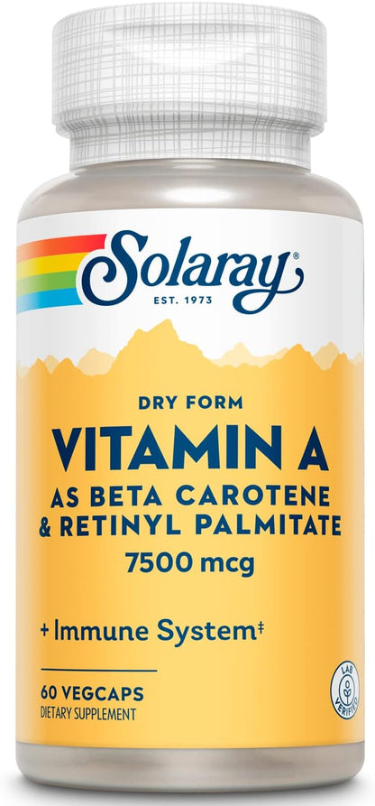 SOLARAY Dry Form Vitamin A - Beta Carotene & Retinyl Palmitate - 60 Veg Caps