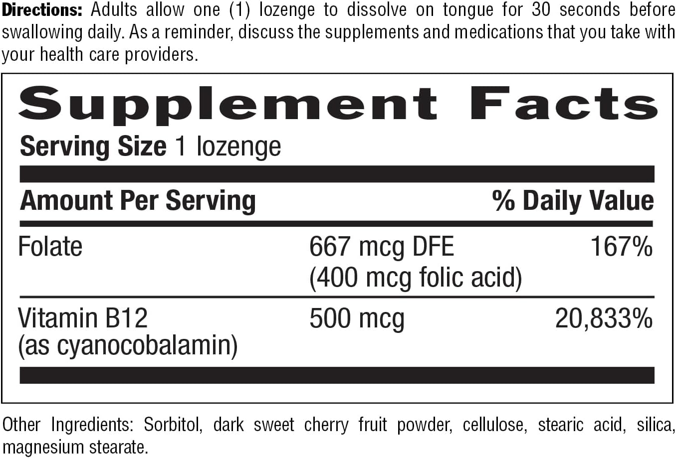 Country Life Vitamin B12 with Folate - 500mcg, 100 Lozenges - Supports Energy Metabolism & Red Blood Cell Formation - Vegan, Gluten Free, Non-GMO - görsel 4