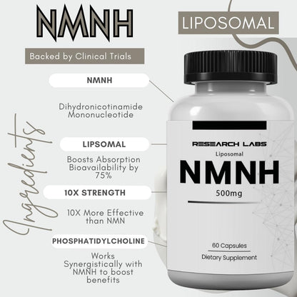Research Labs Liposomal NMNH 500mg Per – Promotes DNA repair – NAD+ activates sirtuins and PARP enzymes involved – Image 2