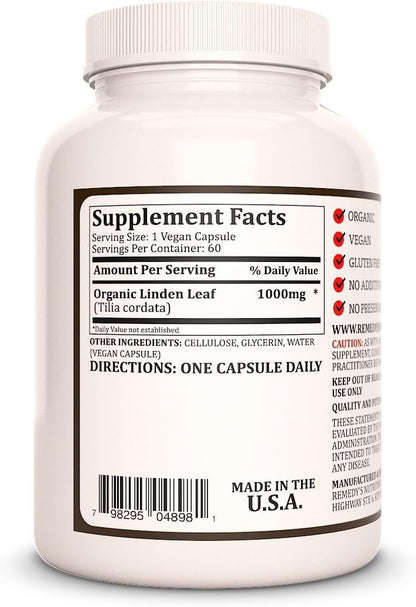 Linden Leaf & Flowers | 1,000 mg, 60 Vegan Capsules Herbal Supplement | Two Month Supply