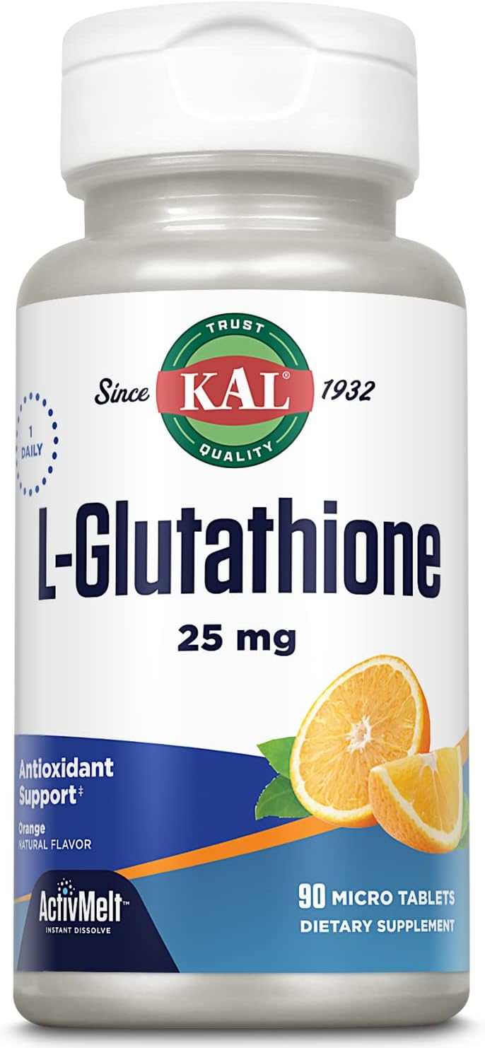 KAL L-Glutathione, Reduced Glutathione Supplement, High Absorption Antioxidant, Orange Flavour Instant Dissolve ActivMelt, Vegetarian, Lab Verified, 90 Servings, 90 Micro Tablets - görsel 1