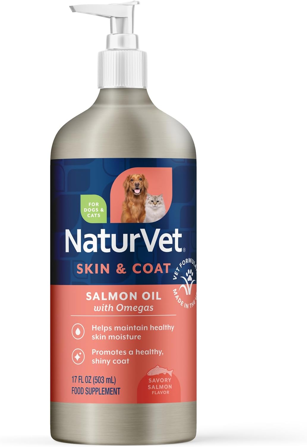 NaturVet – Salmon Oil Skin & Coat Plus Omegas | Supports Healthy Skin & Glossy Coat | Natural Source of Omega-3 & 6 Fatty Acids | for Dogs & Cats (500 mL Oil) - görsel 1