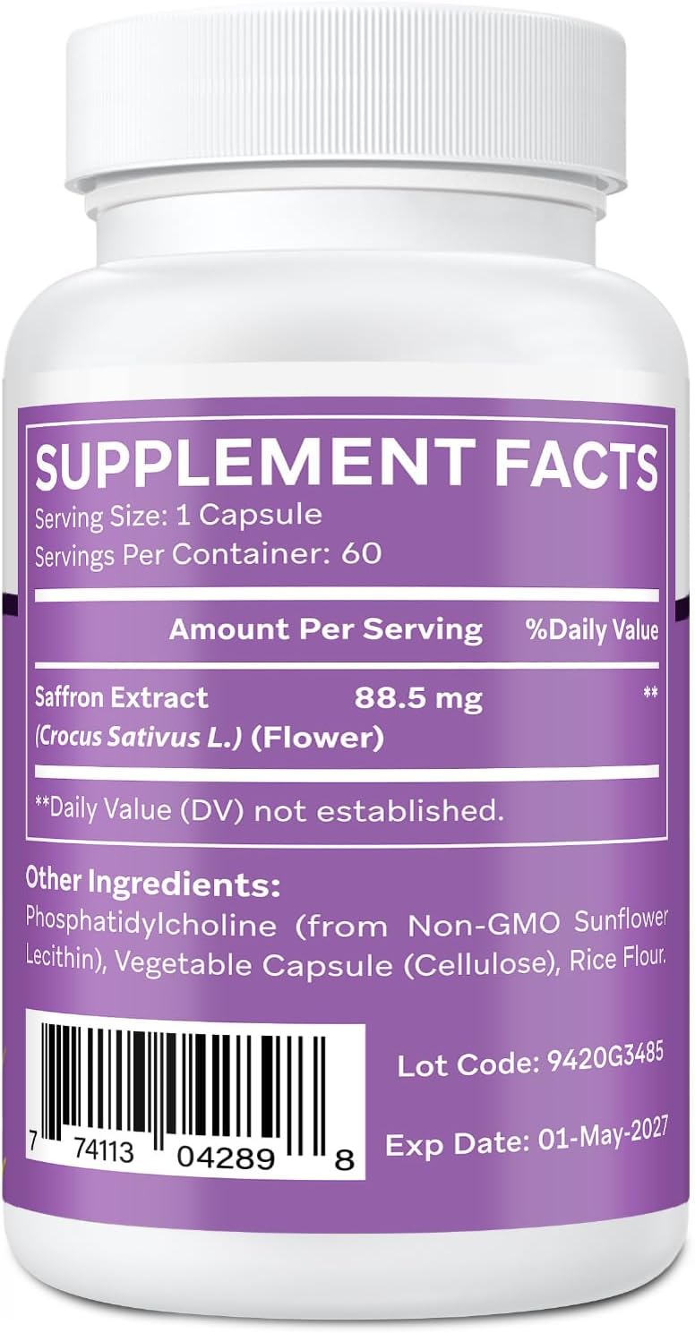 Liposomal Saffron Supplements 88.5 mg, Maximum Absorption, 100% Pure Saffron Extract Capsules for Mood, Energy, Vision & – Image 2