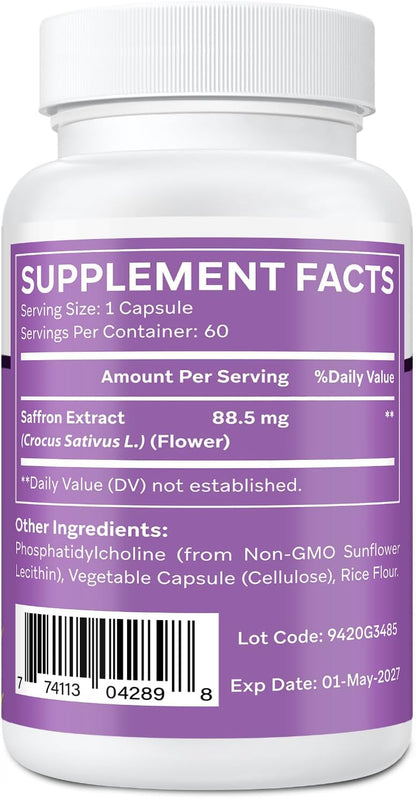 Liposomal Saffron Supplements 88.5 mg, Maximum Absorption, 100% Pure Saffron Extract Capsules for Mood, Energy, Vision & – Image 2