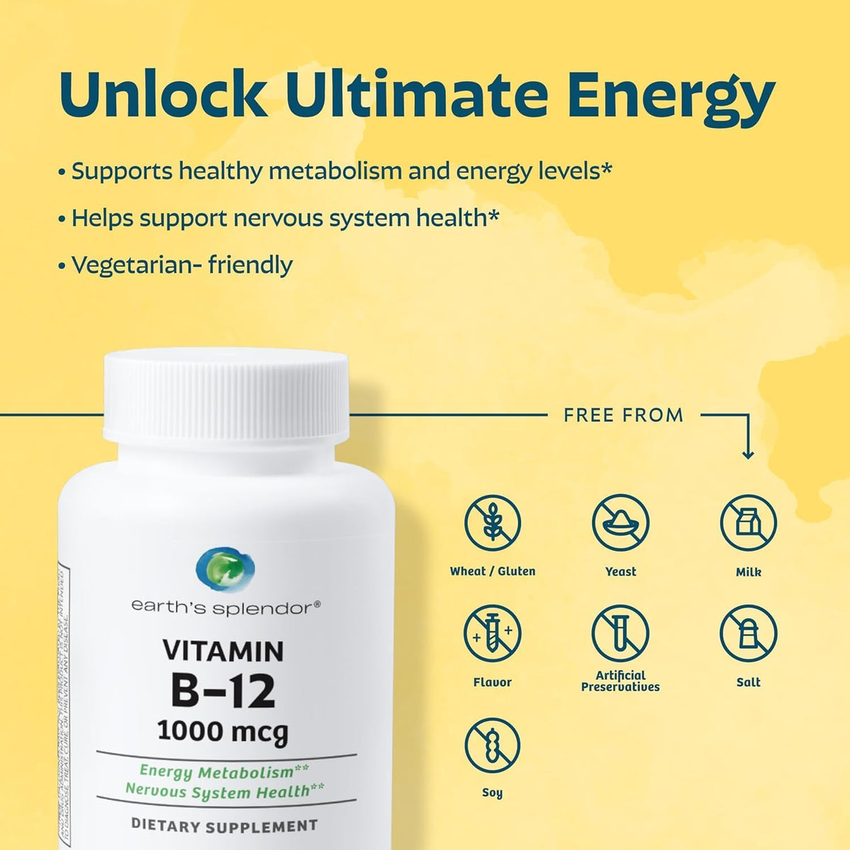 Earth's Splendor Energy + Muscle Support: Vitamin B12 (1000 mcg) and Magnesium (500 mg) Supplement – Image 4