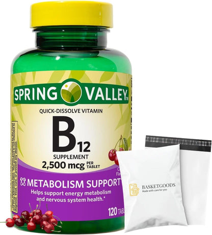 Spring Valley Vitamin B12 2500 mcg – High potency B12: 2500 mcg vitamin B12 per quick-dissolve tablet – Image 1