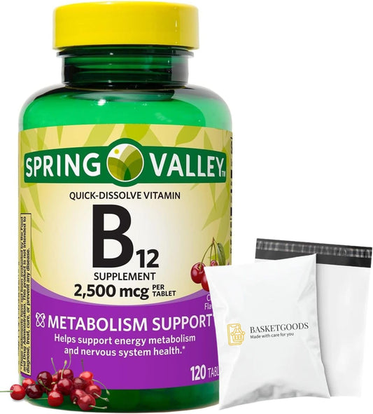 Spring Valley Vitamin B12 2500 mcg – High potency B12: 2500 mcg vitamin B12 per quick-dissolve tablet – Image 1