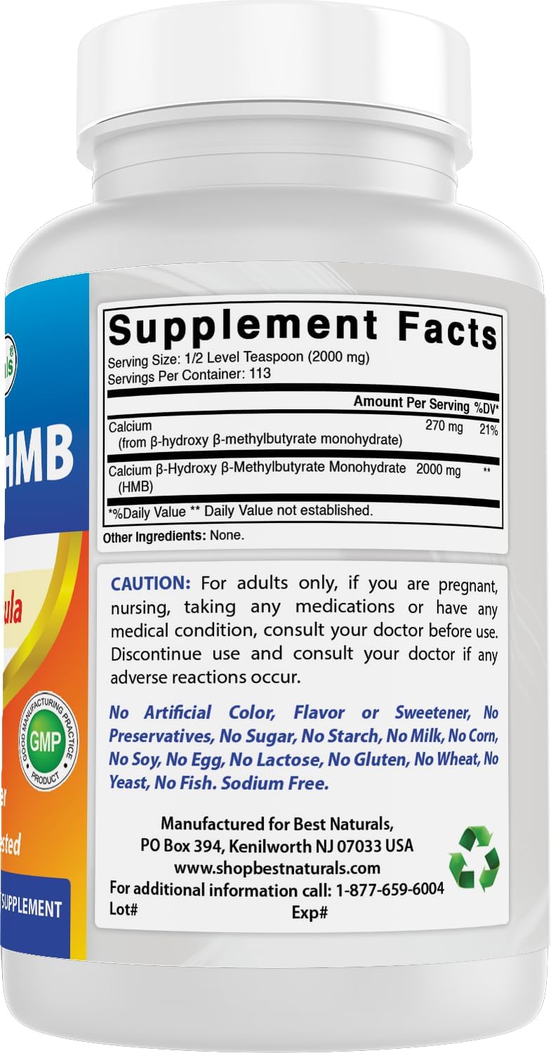 Best Naturals HMB (Beta-Hydroxy Beta-Methylbutyrate) Pure Powder 227 g - görsel 6