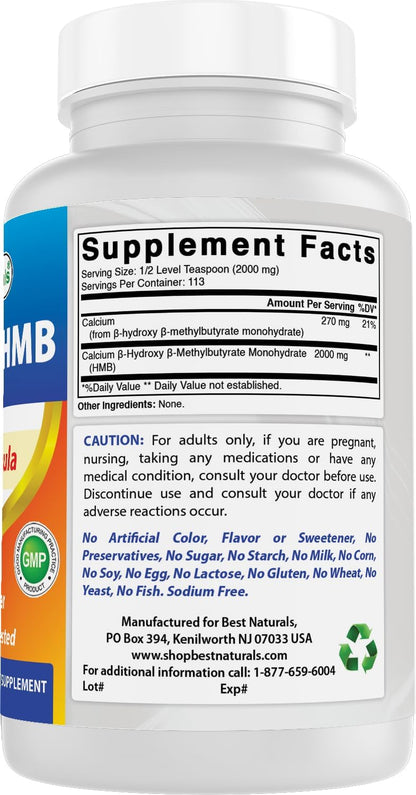 Best Naturals HMB (Beta-Hydroxy Beta-Methylbutyrate) Pure Powder 227 g