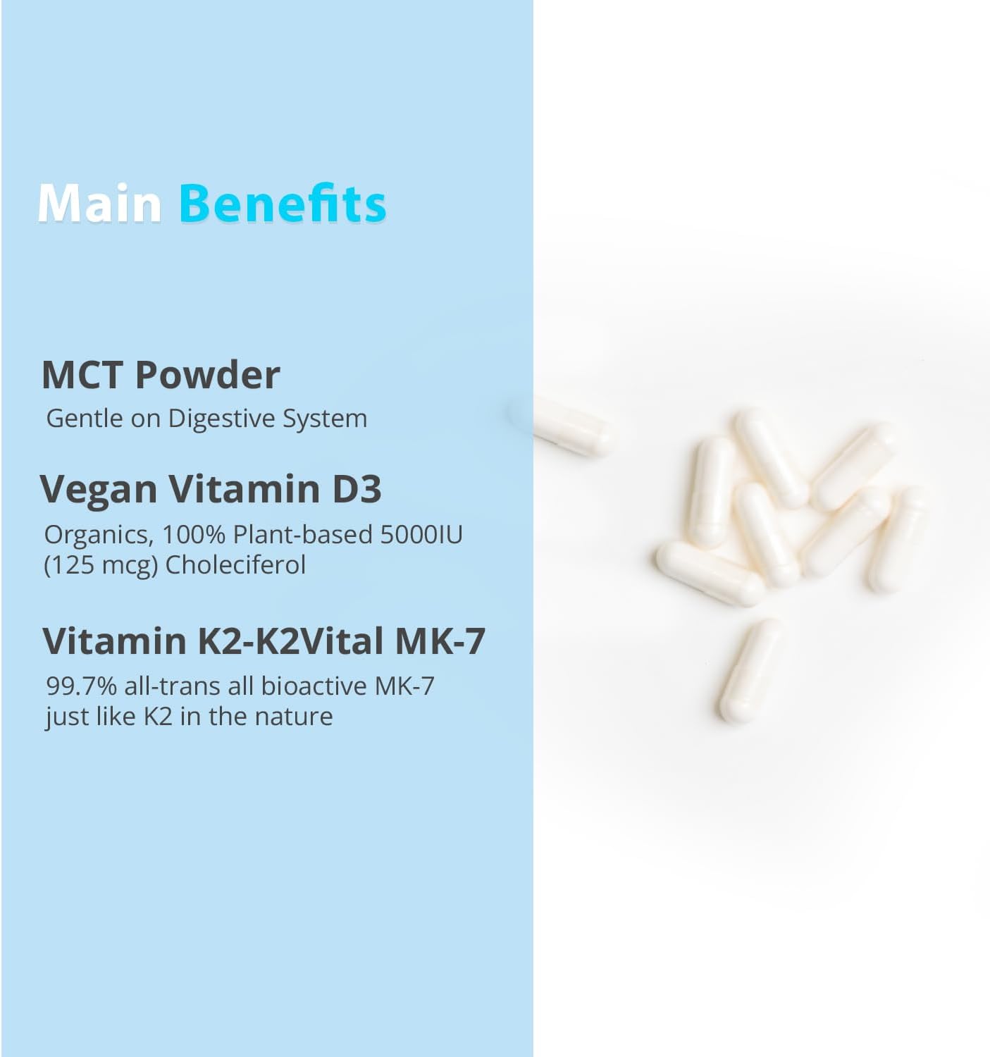 Magceutics Vitamin D3 K2 with MCT, 5000 IU Vegan D3 & 100 mcg MK7 K2 - 60 Capsules - görsel 6