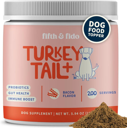 Fifth & Fido Turkey Tail Mushroom for Dogs – Immune Support & Lump Support with Probiotics – Dog Food Topper, 30 Servings