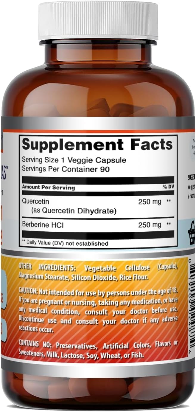 Amazing Formulas Quercetin Berberine – 250 mg Berberine & 250 mg Quercetin, 180 Vegie Capsules (2 Pack) - görsel 4