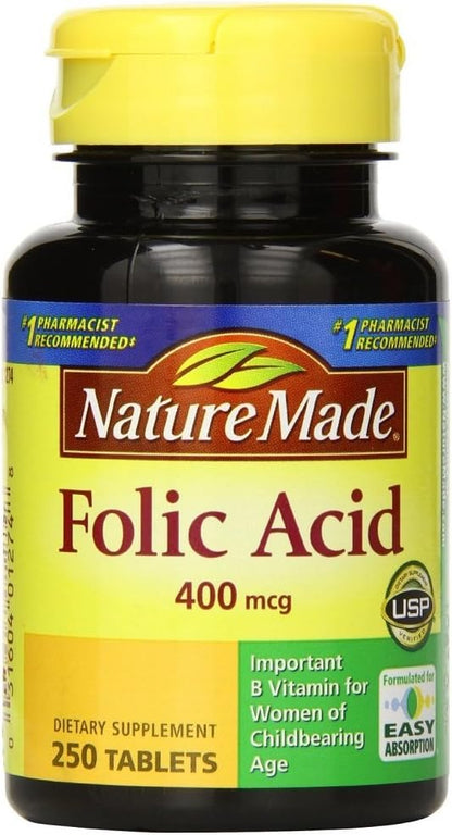 Nature Made Folic Acid Tablets, 400 mcg, 250 Count (Pack of 2)