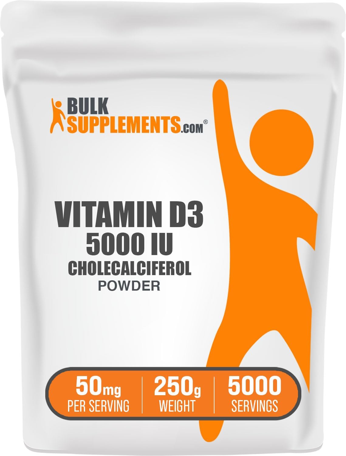 BulkSupplements.com Vitamin D3 Powder - Cholecalciferol, 5000 IU per Serve, Gluten free, 250g (8.8 oz) - görsel 1