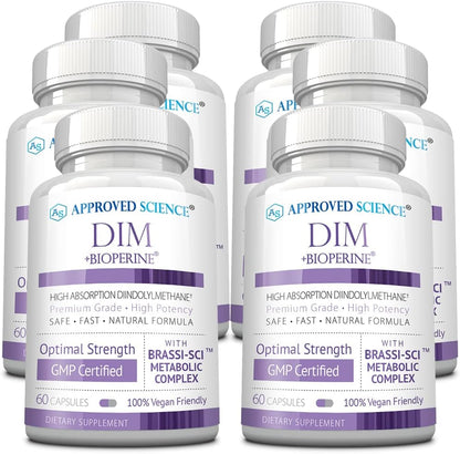 Approved Science DIM - Estrogen Metabolism Support - DIM, Broccoli Sprout, Mustard Seed, Calcium, BioPerine - Vegan - 360 Capsules