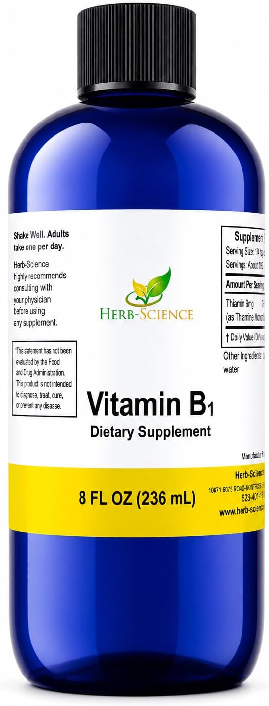 Herb-Science Liquid Vitamin B1 Drops - Thiamine Supplement - 240 mL (288 Servings) - görsel 1