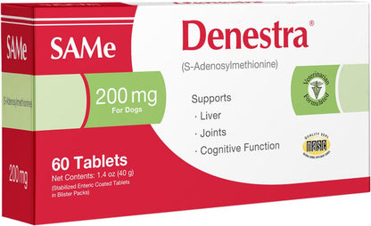 Denestra SAMe for Dogs – S-Adenosyl-L-Methionine – Liver, Joint & Cognitive Support – Promotes Brain Function & Mobility – Vet-Recommended Formula – 200 mg – 60 Chewable Tablets