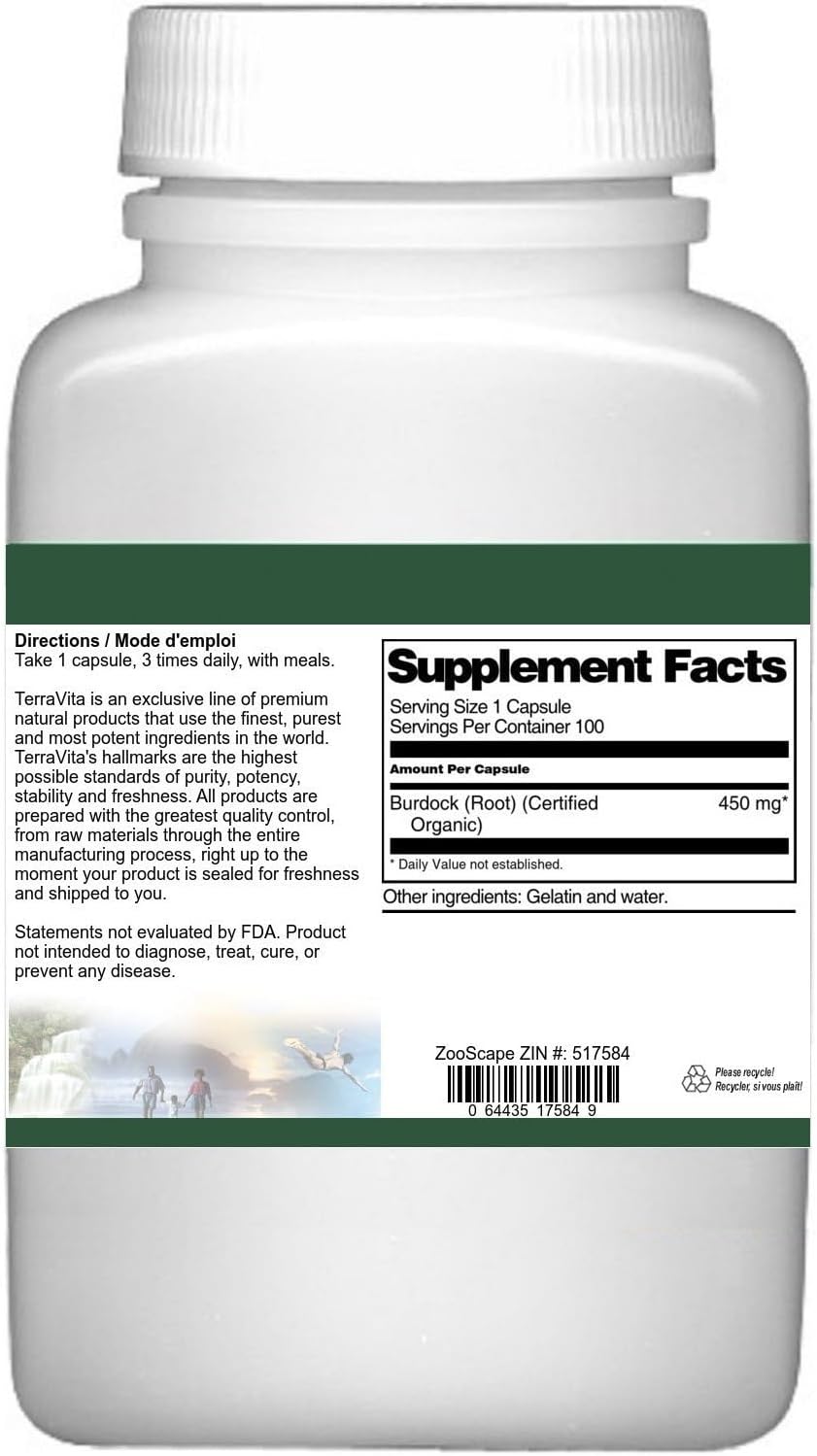 Burdock Root (Certified Organic) – 450 mg, 100 Capsules - görsel 3