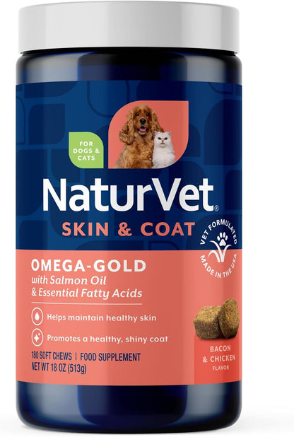 NaturVet – Salmon Oil Skin & Coat Plus Omegas | Supports Healthy Skin & Glossy Coat | Natural Source of Omega-3 & 6 Fatty Acids | for Dogs & Cats (500 mL Oil)