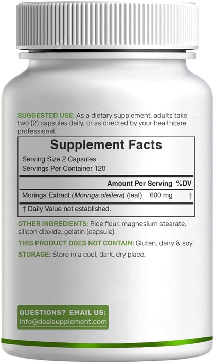 Moringa Capsules 240 Capsules – Maximum Potency Pure Moringa Leaf Extract – Complete Green Superfood Supplement