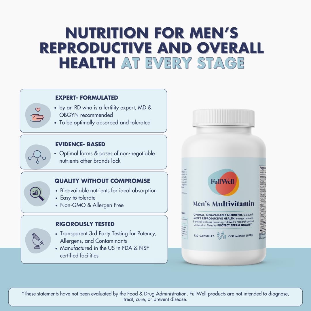 FullWell Men's Multivitamin - Daily Multivitamin for General & Reproductive Health - Supports Sperm Health & Hormone Balance - Fertility & Conception Support - Men's Prenatal - 120 Capsules (30 Servings) - görsel 3